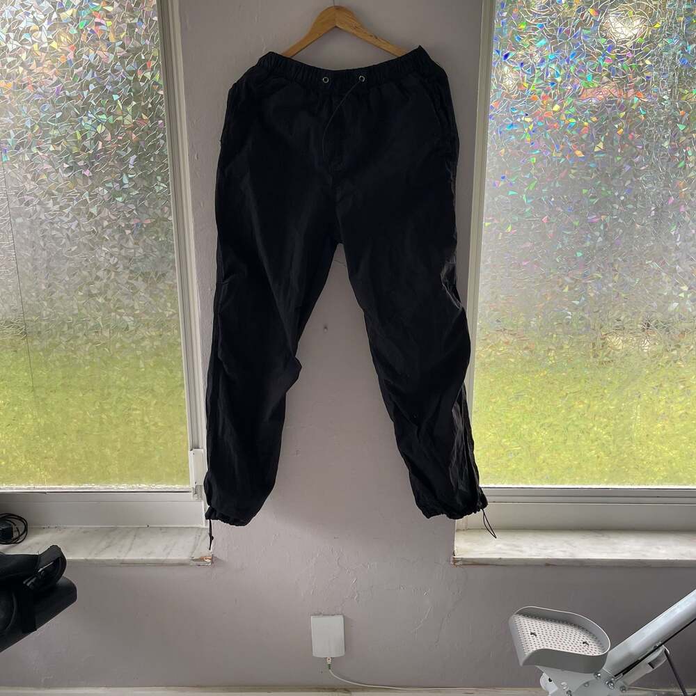 Black Elastic Waist Drawstring Cargo Track Pants Joggers